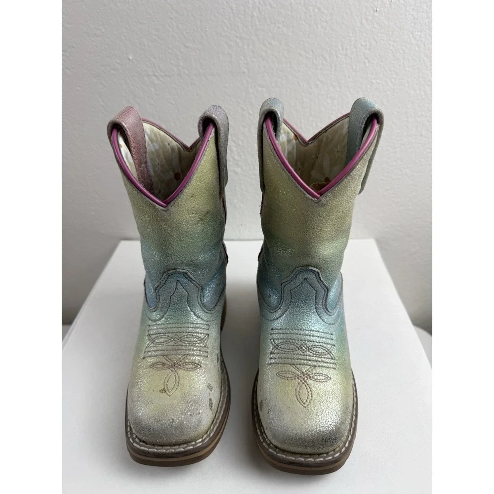 Dan Post Metallic Rainbow Ombre Roper Boots Girls Size 9D Western Cowgirl Boots